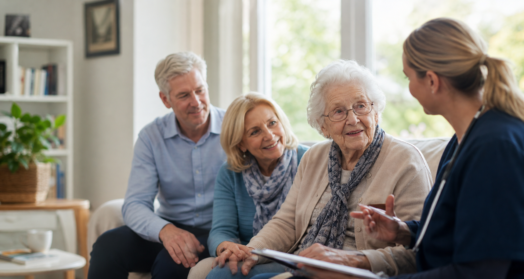Adults around age 90 reviewing a practical health plan